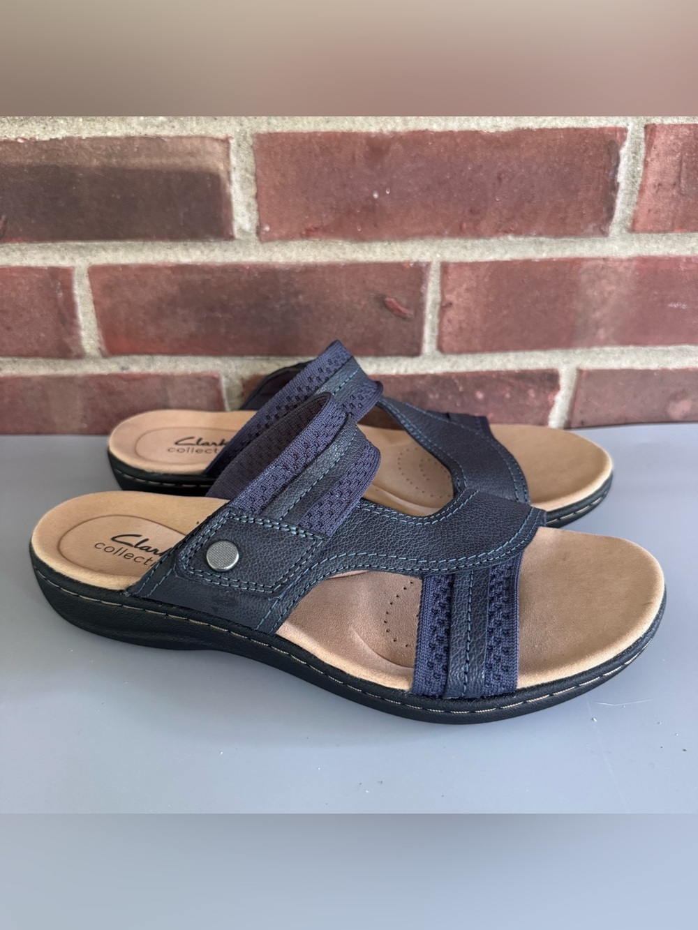 Clarks Collection Womens US 8 M Navy Blue Ultimate Comfort Slide Sandals. In gre